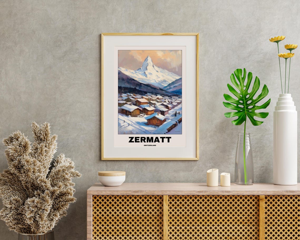 Zermatt Swiss Alps Travel Poster, Scenic Painting - Image 2