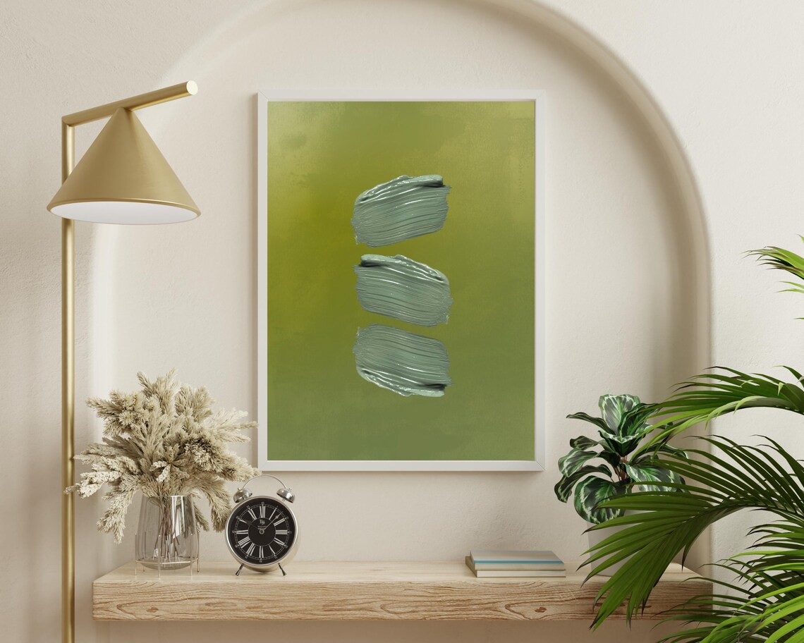 Rustic Green Brushstroke Abstract Art Print - Image 4