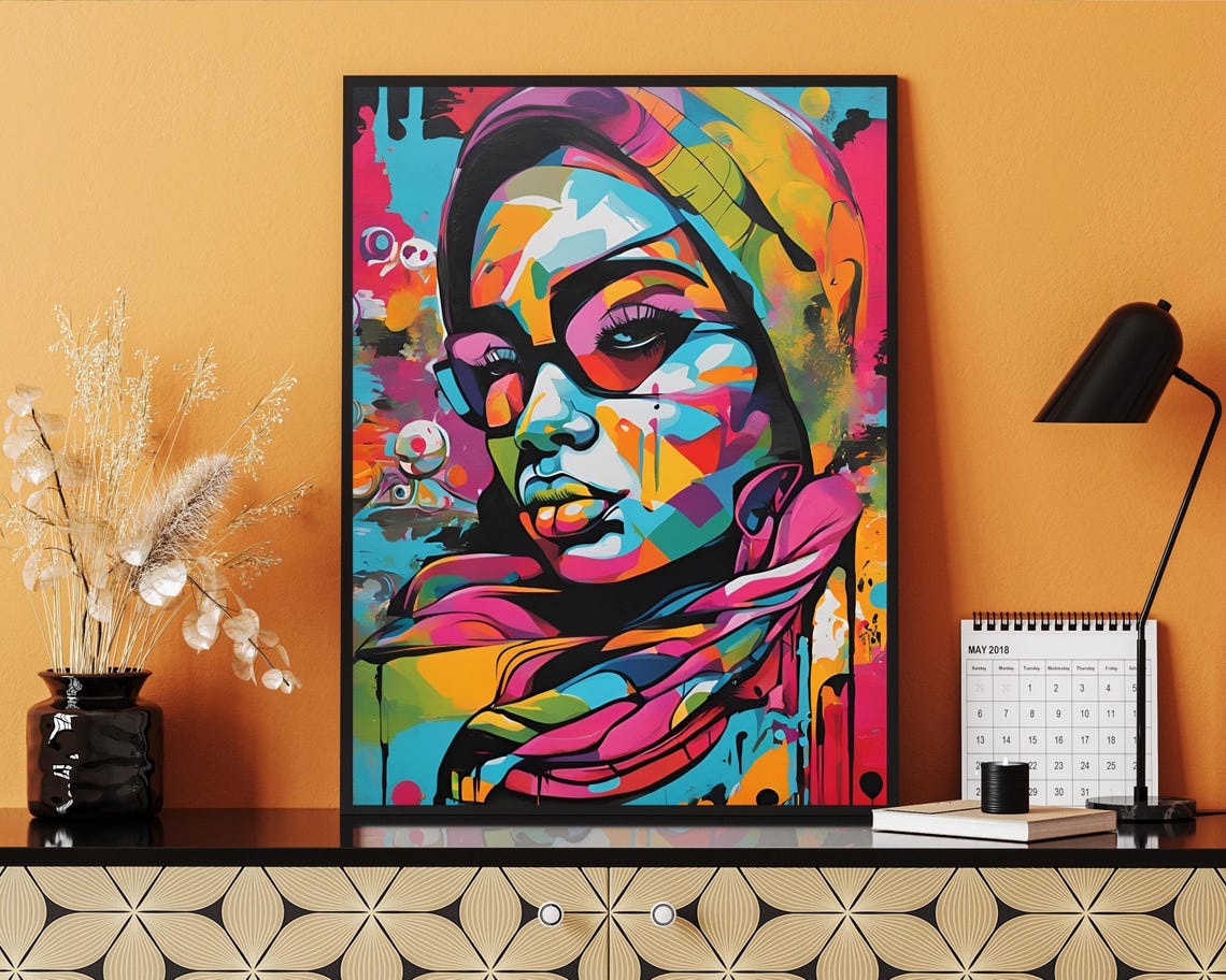 Woman Portrait, Funky Pop Art Abstract Face - Image 2