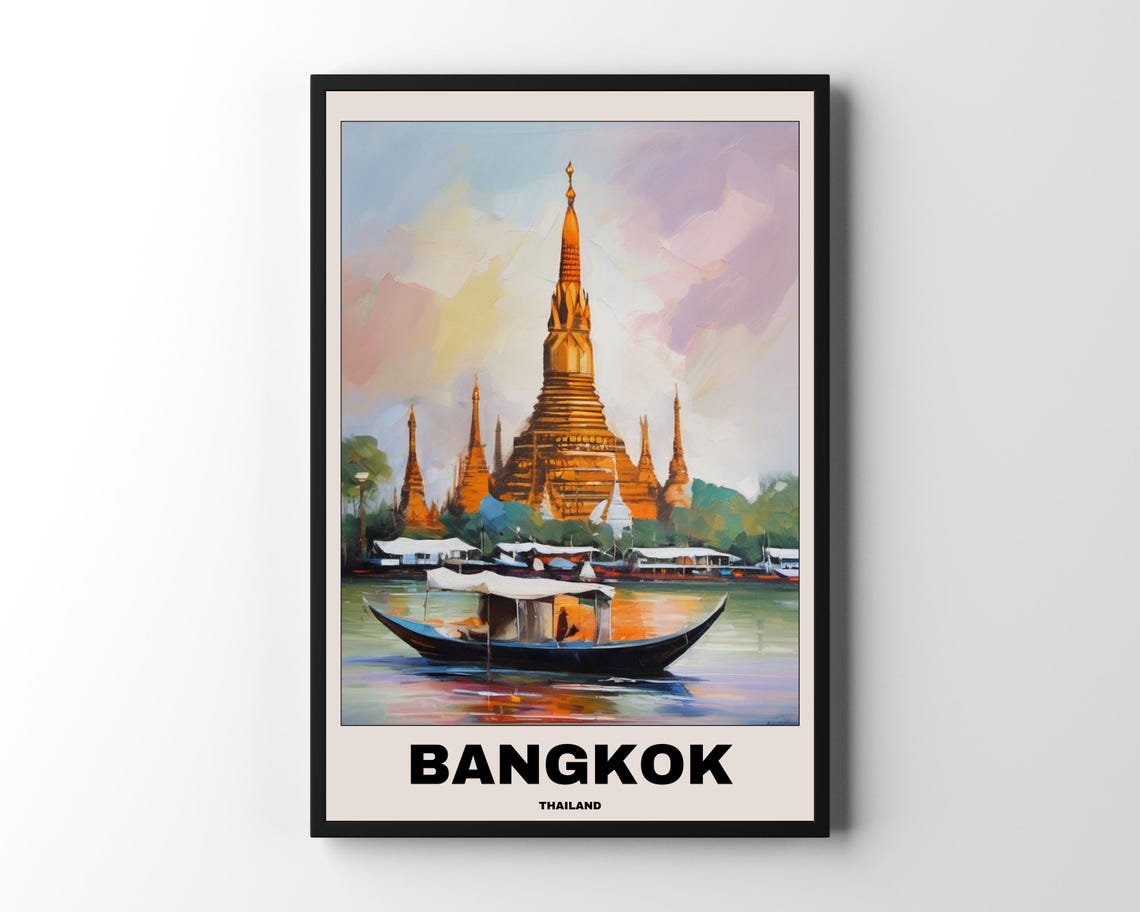 Thailand Bangkok Scenic Travel Poster, Thai Art