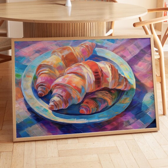 Colorful Croissants On A Plate Impressionist Oil Painting Food Poster