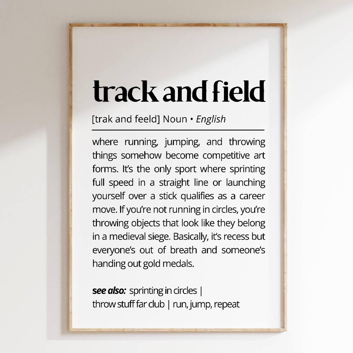 Track And Field Definition Wall Art, Motivational Typography