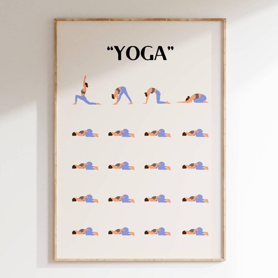 Lazy Yoga Funny Illustrated Yoga Pose Chart Modern Minimalist Humor Poster