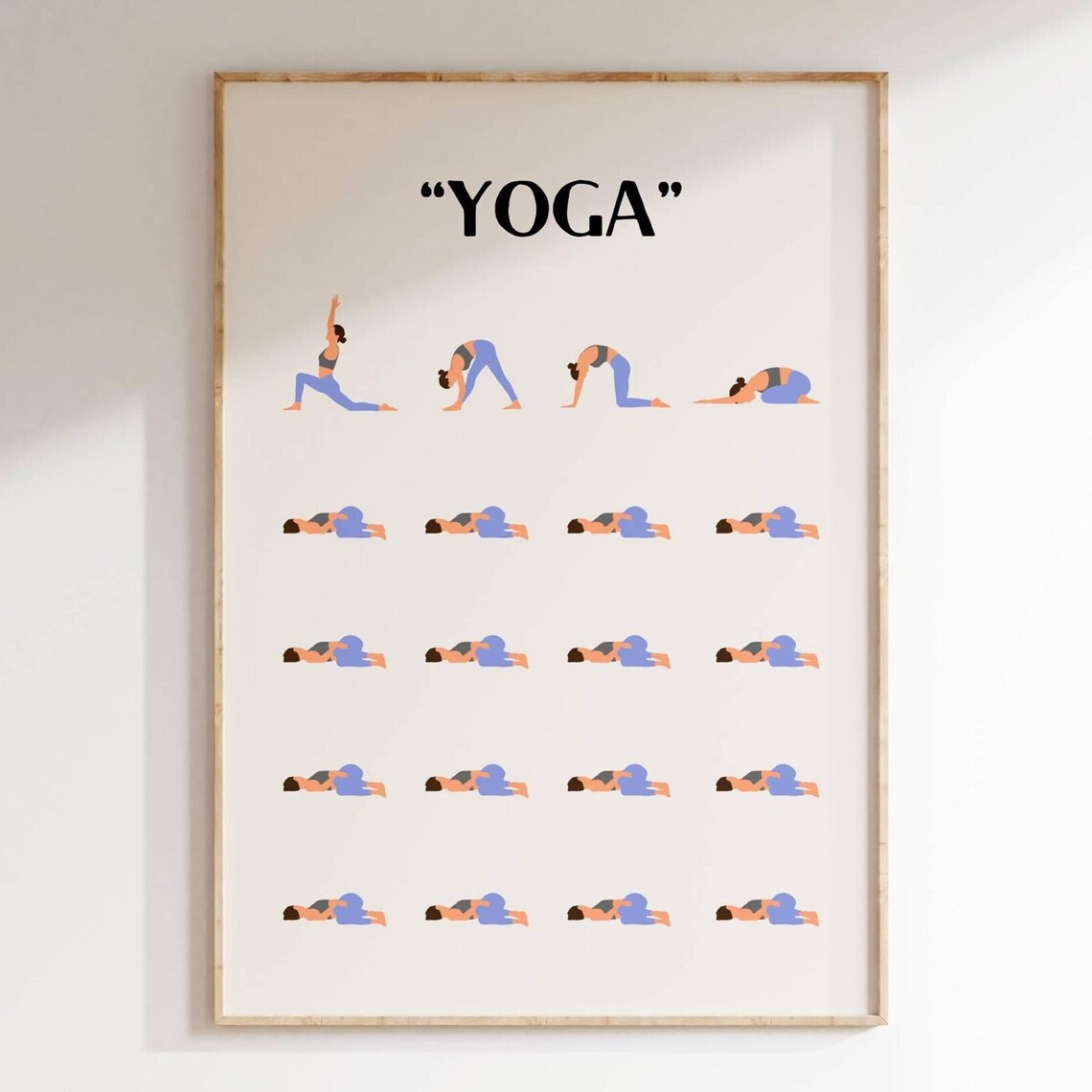 Lazy Yoga Funny Illustrated Yoga Pose Chart Modern Minimalist Humor Poster