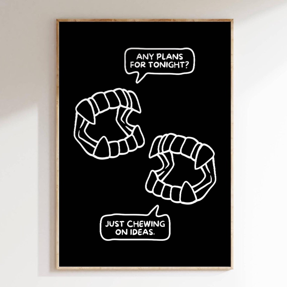 Funny Vampire Fangs Comic Halloween Poster Goth Party Black Wall Decor