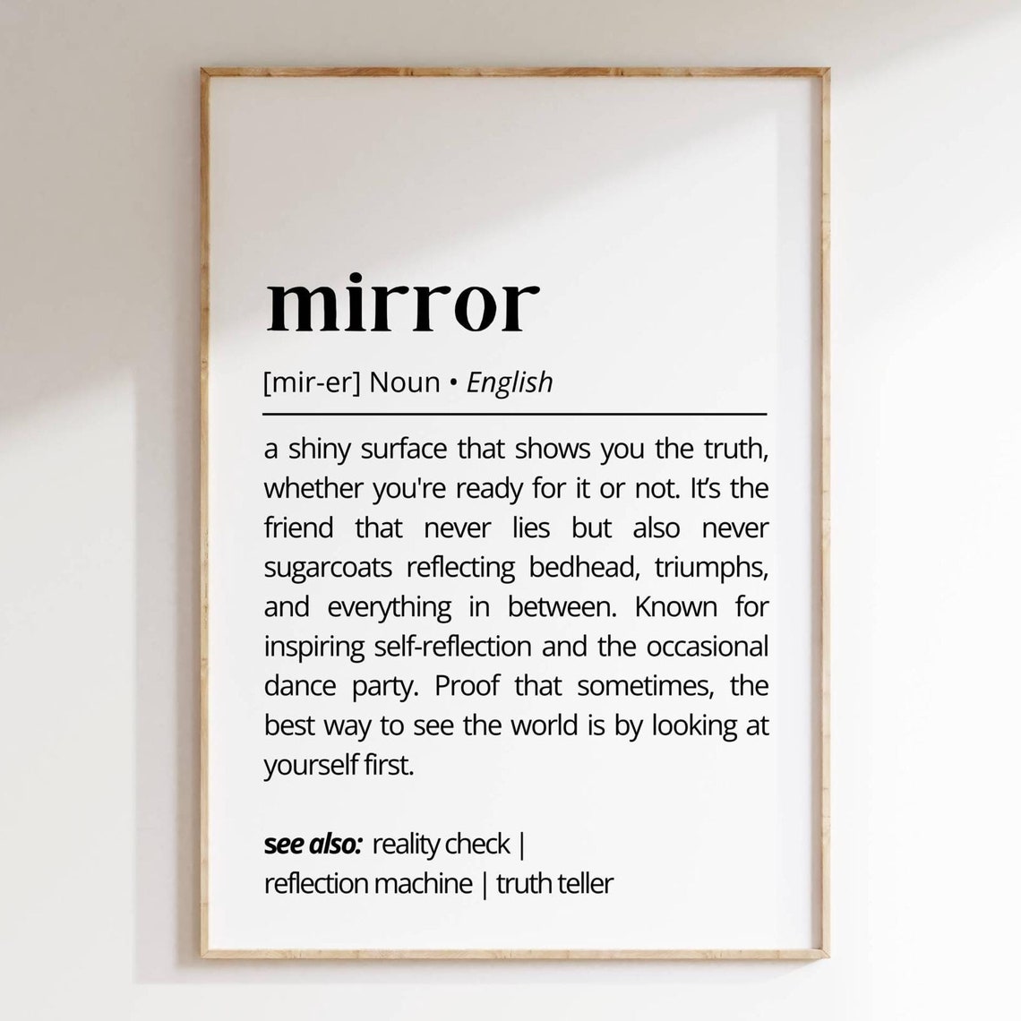 Mirror Funny Dictionary Definition Poster Self Reflection Decor