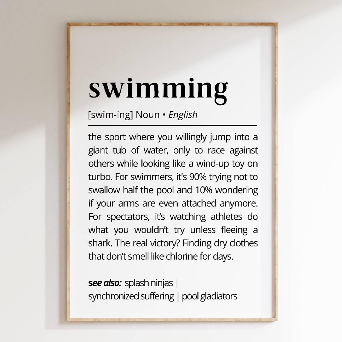 Swimming Definition Funny Sports Typography Art Print