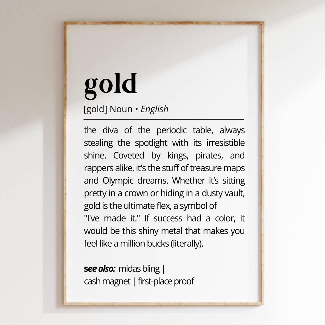 Gold Funny Dictionary Definition Poster Metal Bling Decor Gift