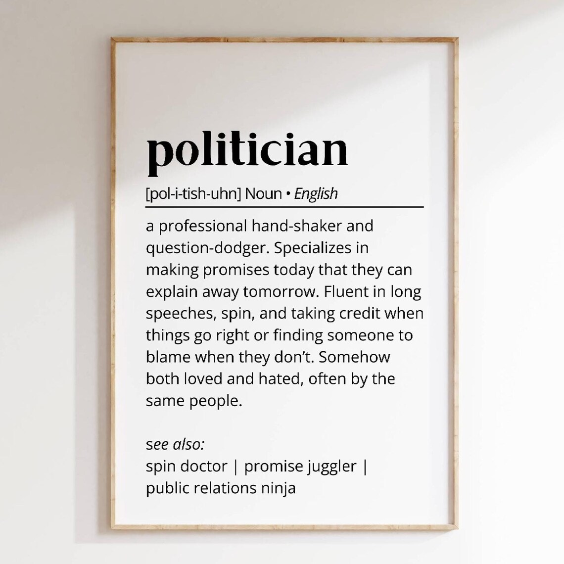 Funny Politician Definition Dictionary Poster Political Satire Gift