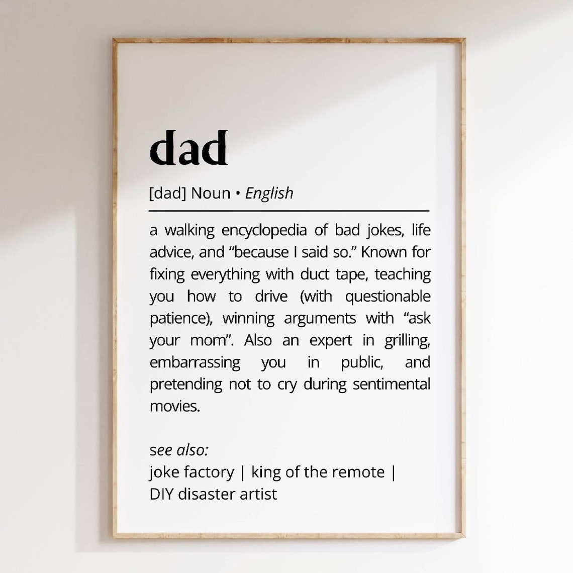 Funny Dad Definition Dictionary Poster Father's Day Gift Humor Decor