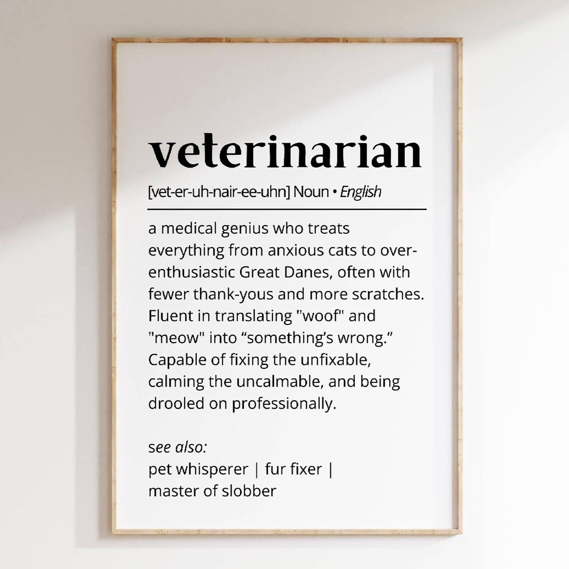 Funny Veterinarian Definition Dictionary Poster Vet Office Pet Gift