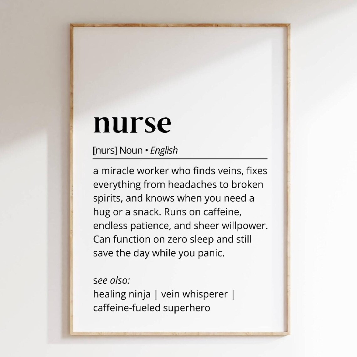 Nurse Definition Wall Art, Funny Nurse Appreciation Poster