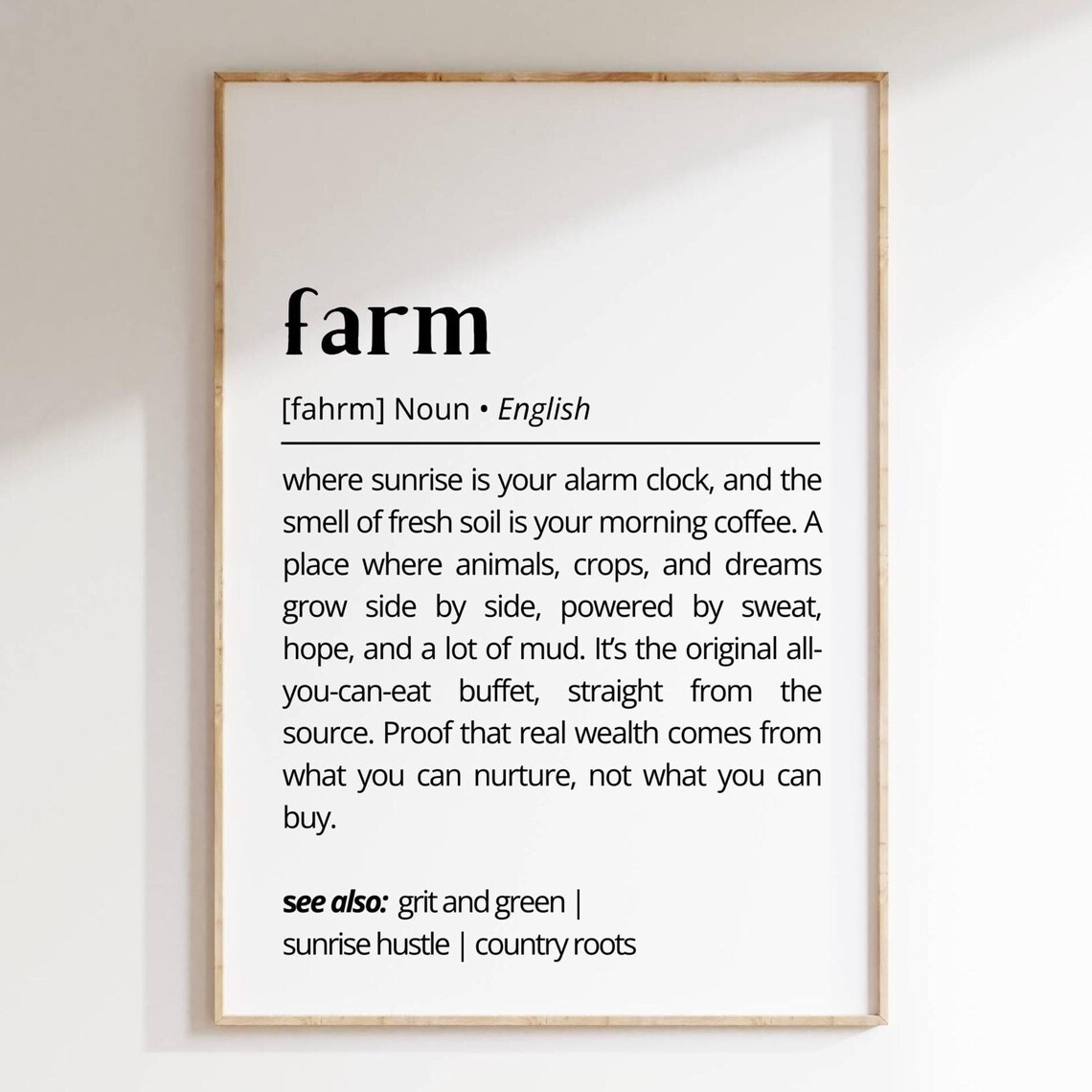 Farm Definition Country Living Sunrise Hustle Dictionary Wall Art
