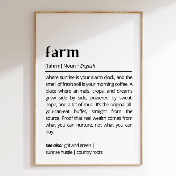 Farm Definition Wall Art Print Country Living Decor Rustic Farmhouse Gift Word Art Farm Inspired Home Poster Quote Typography As Art