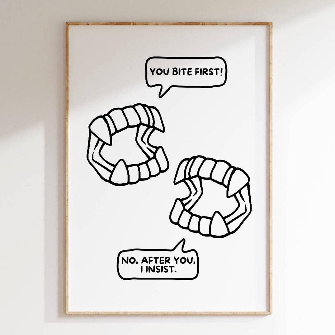 Funny Vampire Fangs Polite Bite Halloween Poster White Gothic Decor