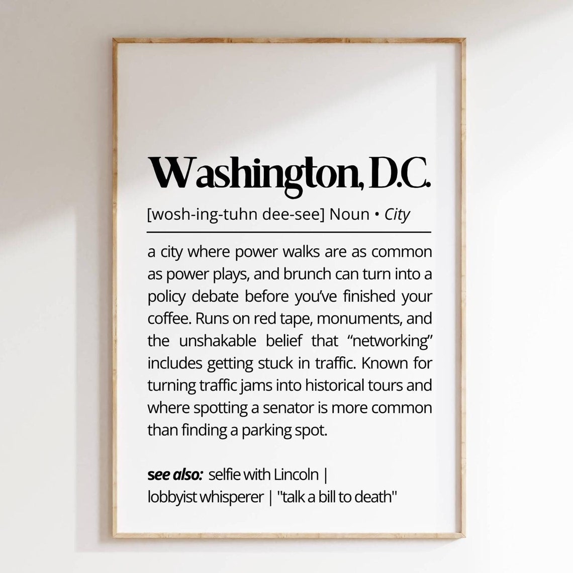 Washington D.C. City Dictionary Definition Typography Poster