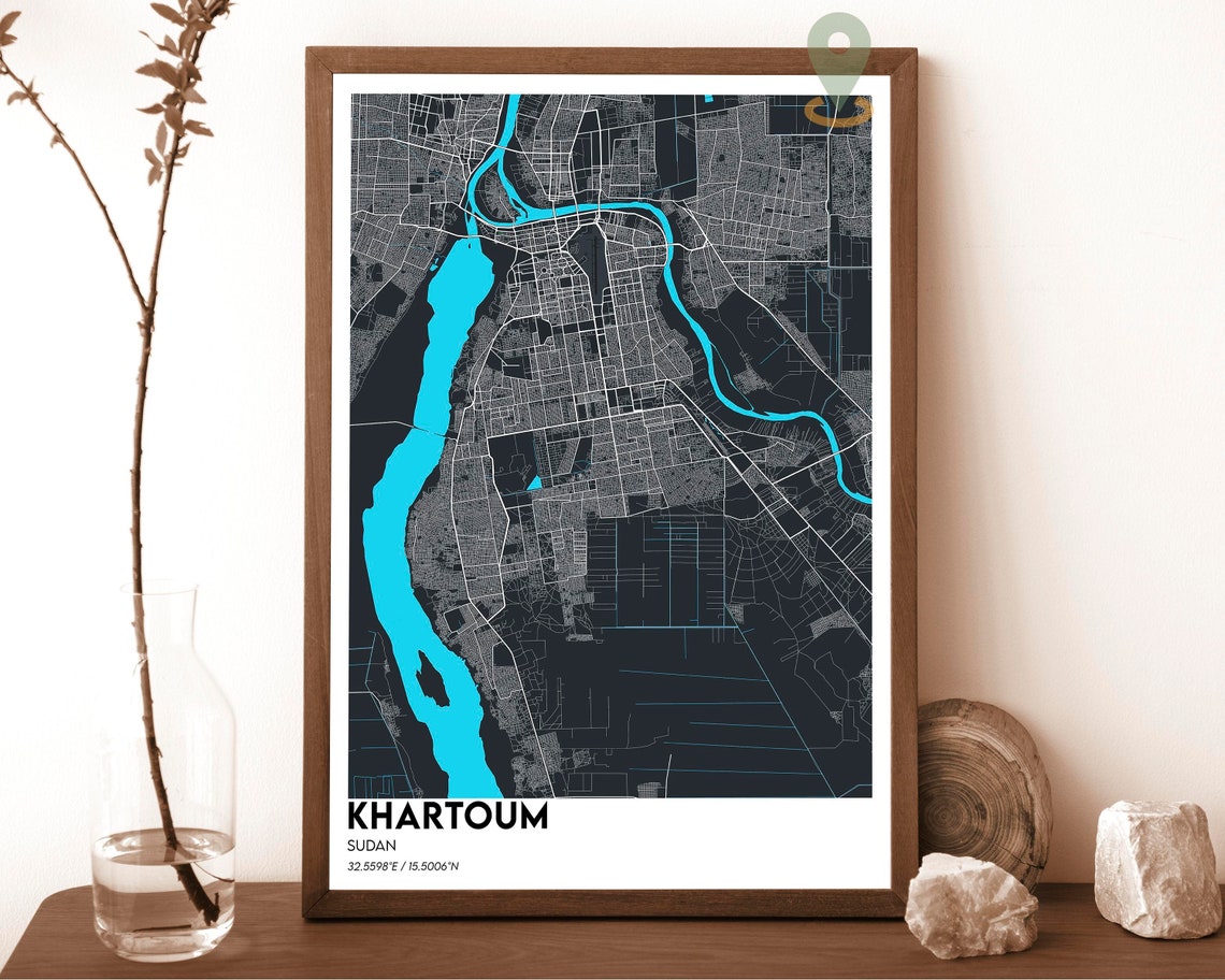 Khartoum Sudan City Map Dark Navy Street Grid Modern Wall Art - Image 4