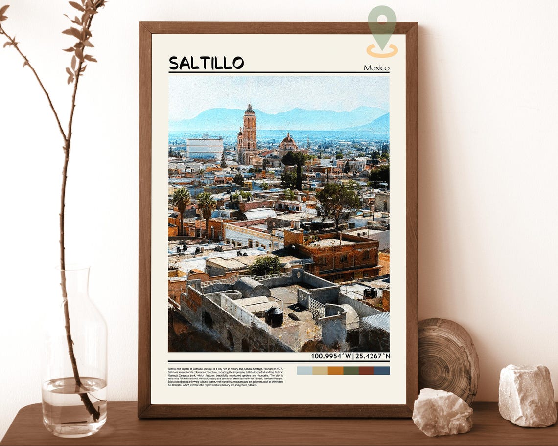 Saltillo Mexico Colonial Cathedral Rooftops City Travel Poster