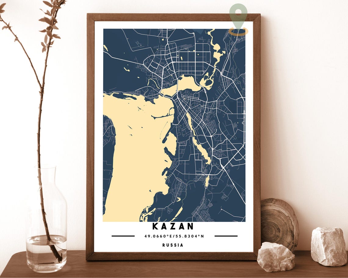 Kazan Russia City Street Map Volga River Teal Poster Decor Art - Image 6