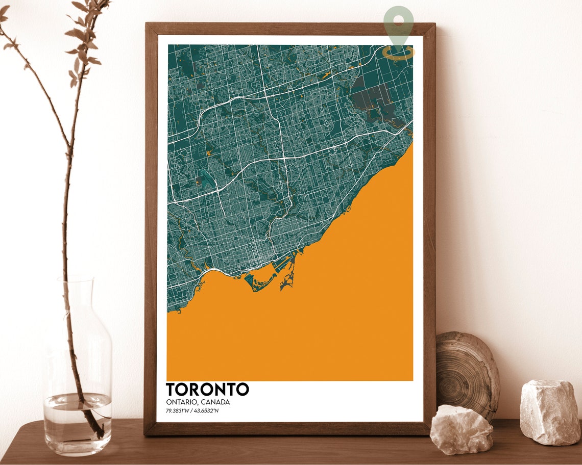 Toronto Canada Bold Golden Lake Navy Street Map Art Decor Poster - Image 5
