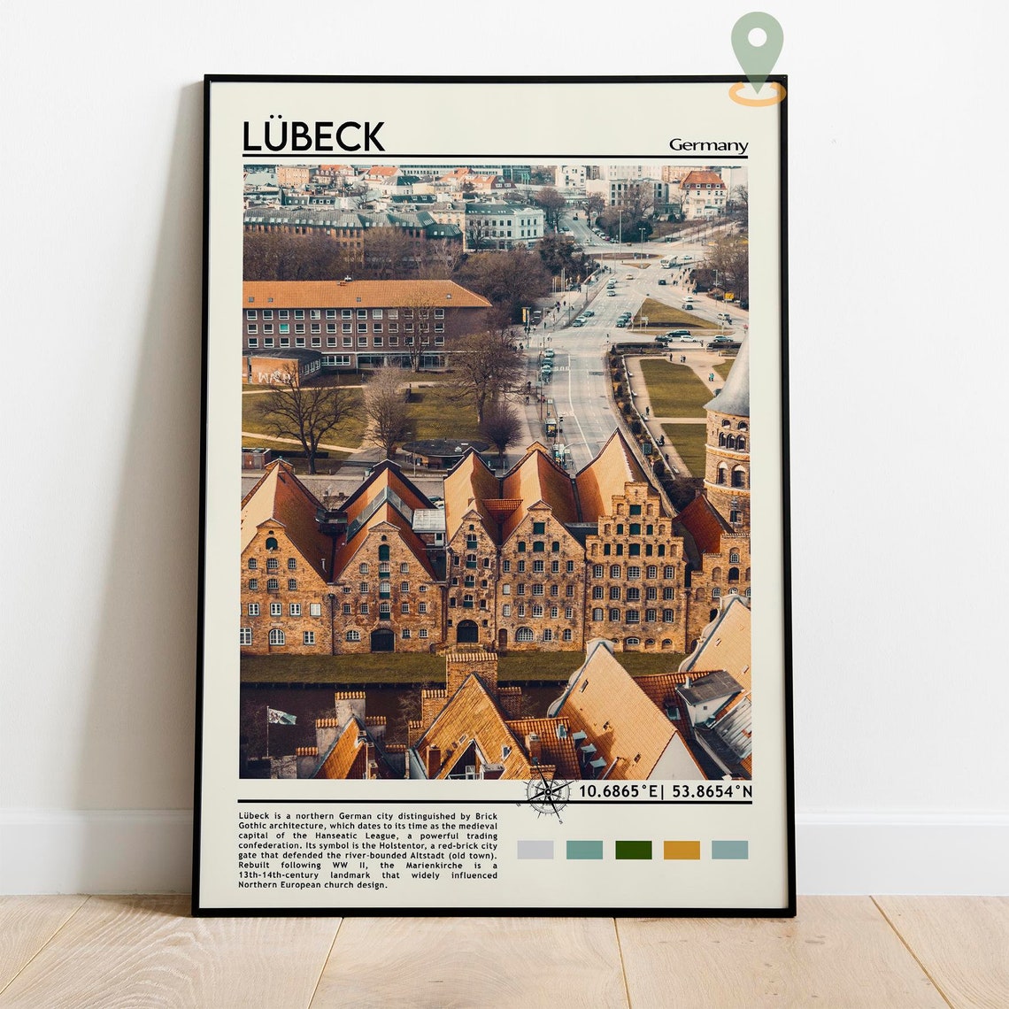 Lubeck Germany Hanseatic Old Town Brick Gothic Aerial Poster - Image 2