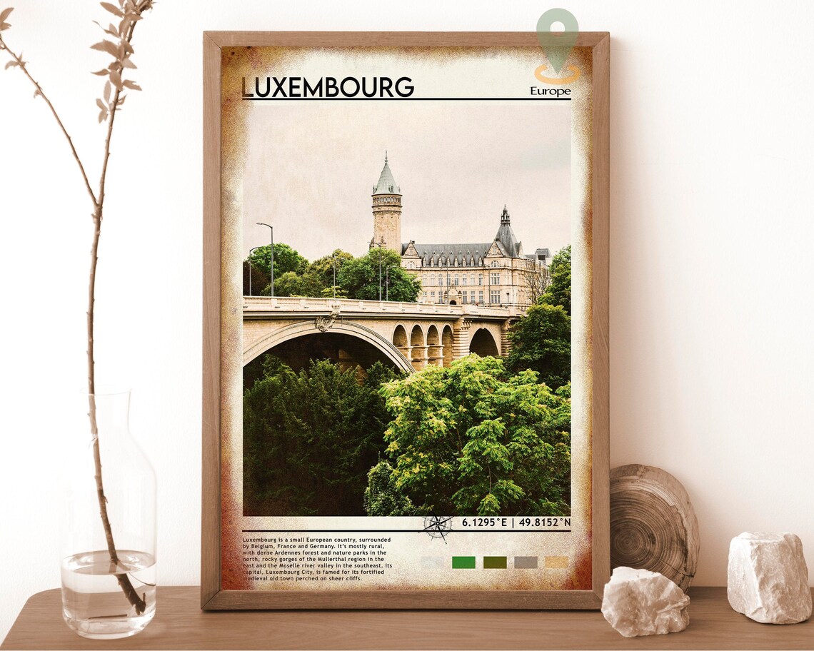 Luxembourg Europe Stone Bridge Palace Green Trees City Poster - Image 6