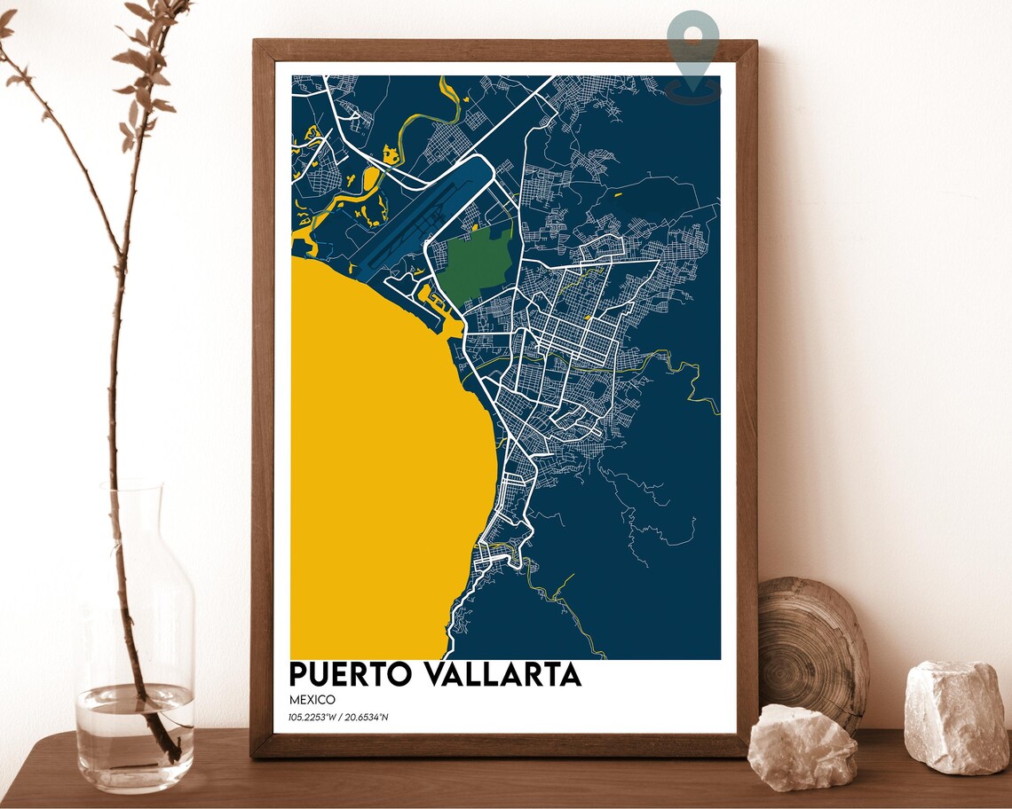 Puerto Vallarta Mexico Dark Cyan Coastal City Map Home Decor Poster Art - Image 6