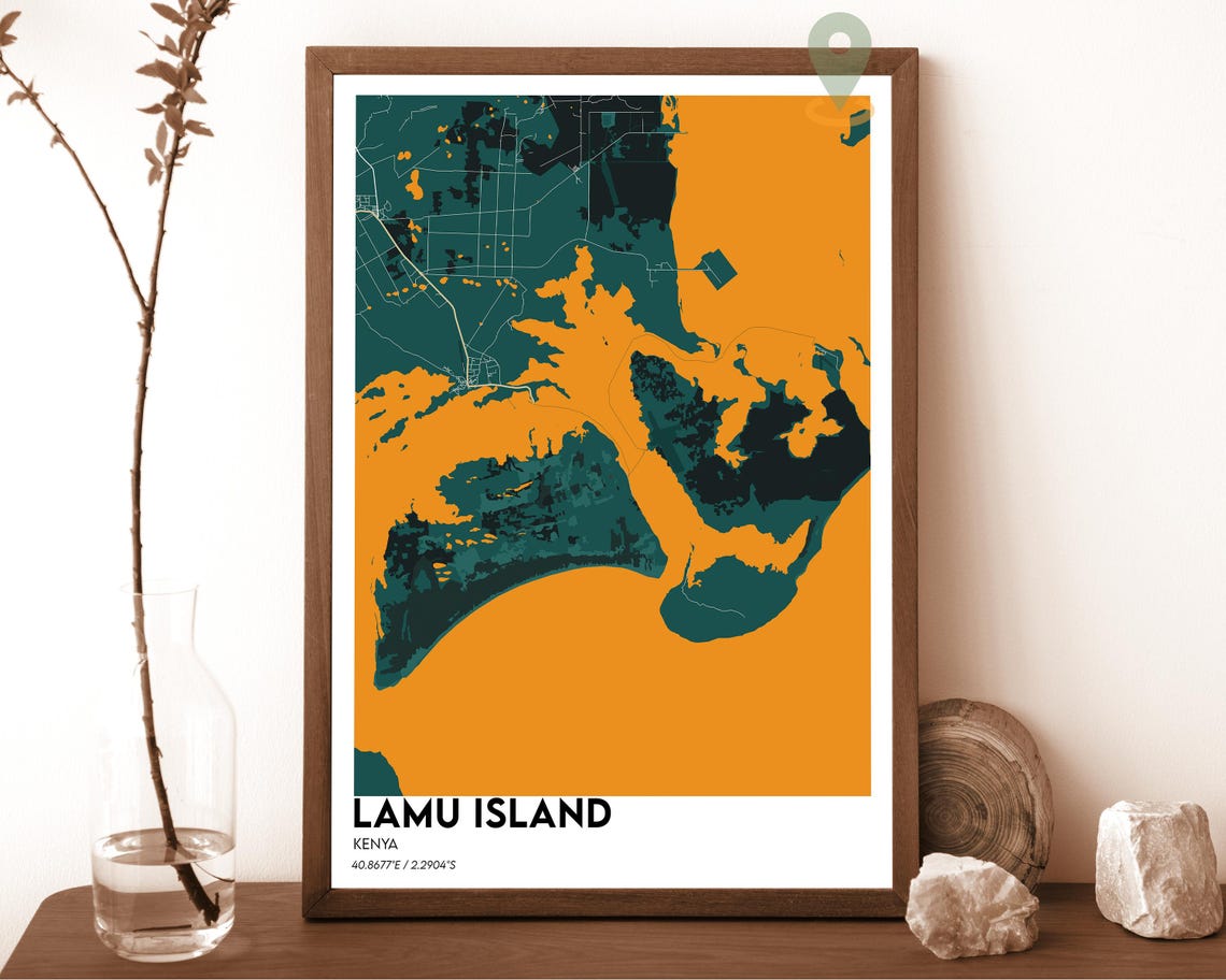 Lamu Island Kenya Swahili Coast Teal Ocean Island Map Poster - Image 4