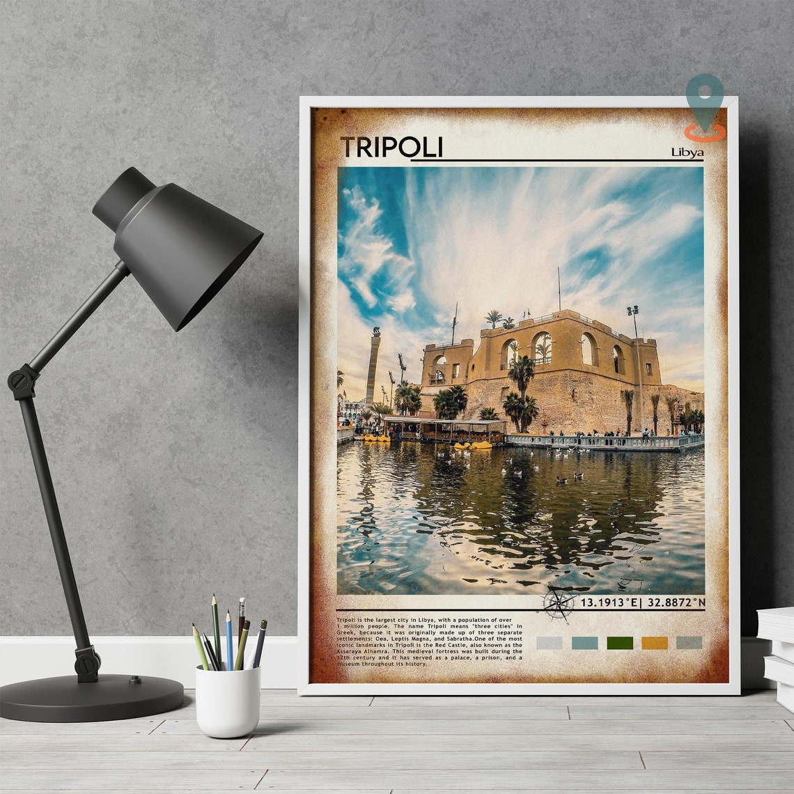 Tripoli Libya Red Castle Harbor Fortress Historic Travel Poster - Image 3