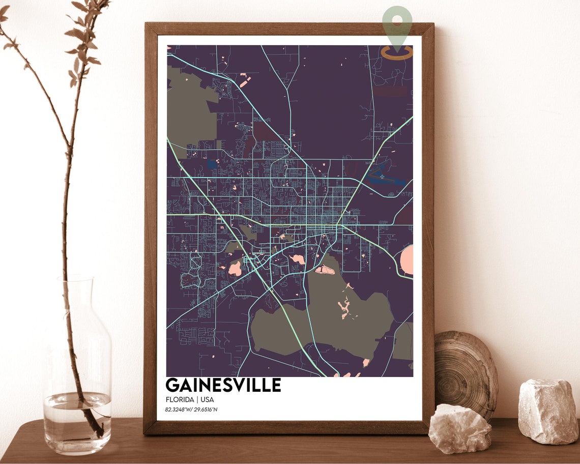 Gainesville Florida Navy Green Modern City Map Home Decor Poster - Image 3