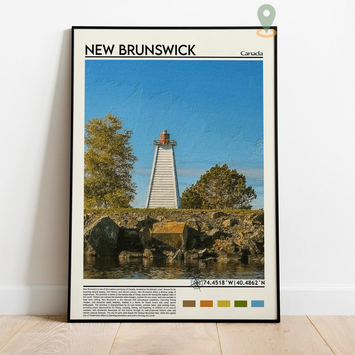 New Brunswick Canada Coastal Lighthouse Rocky Shore Travel Print - Image 2