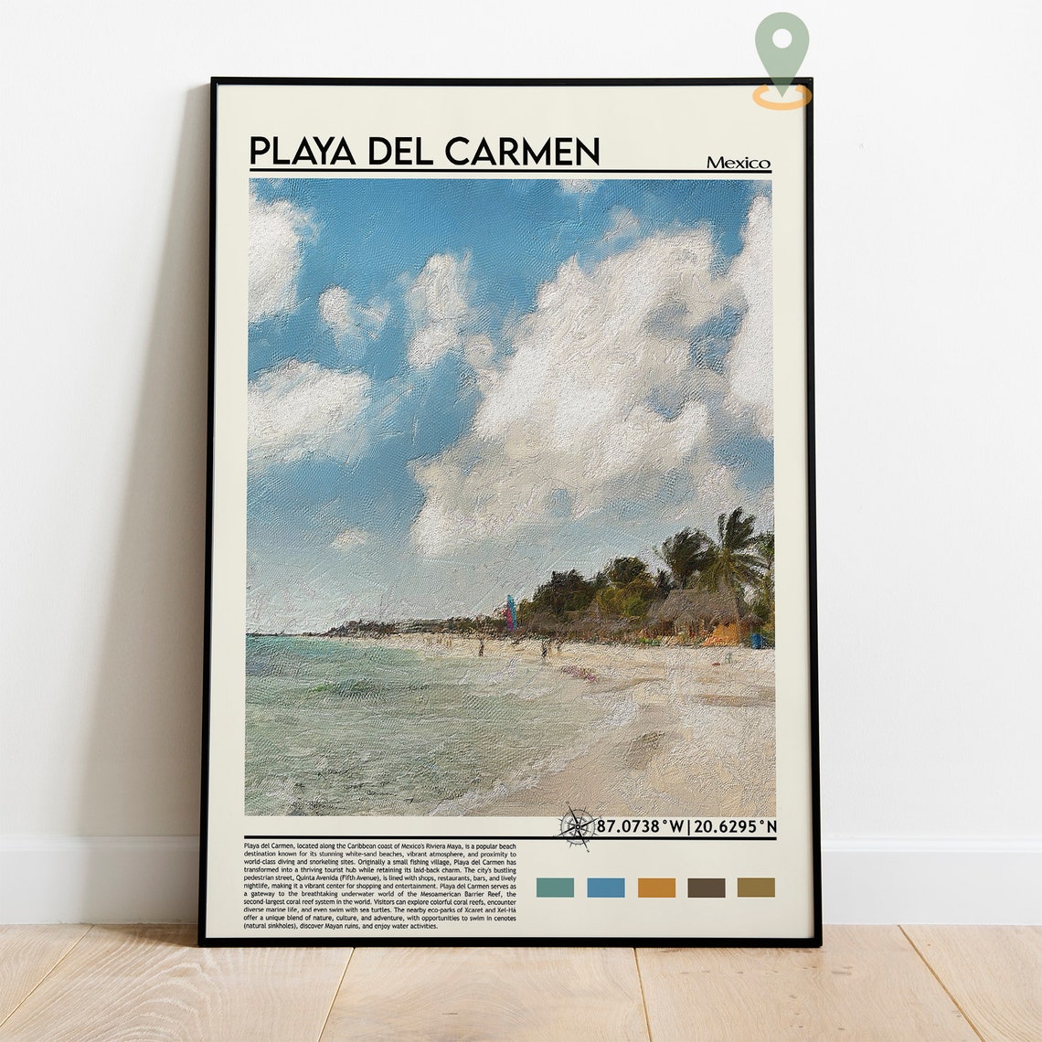Playa del Carmen Mexico Caribbean Beach Watercolor Travel Poster - Image 2
