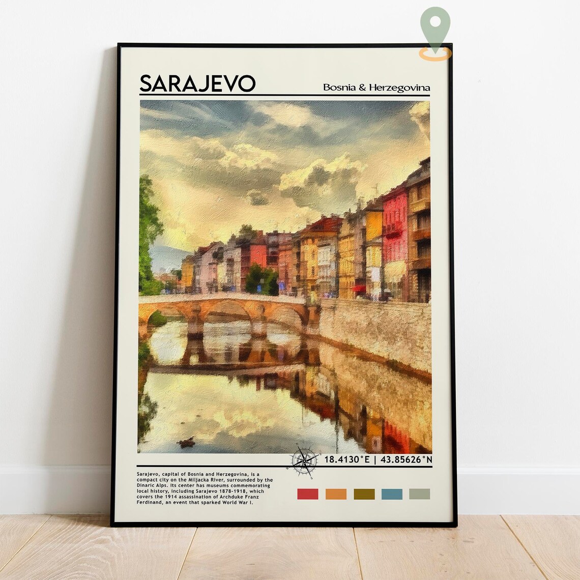 Sarajevo Bosnia Historic River Bridge Old Town Travel Poster - Image 2