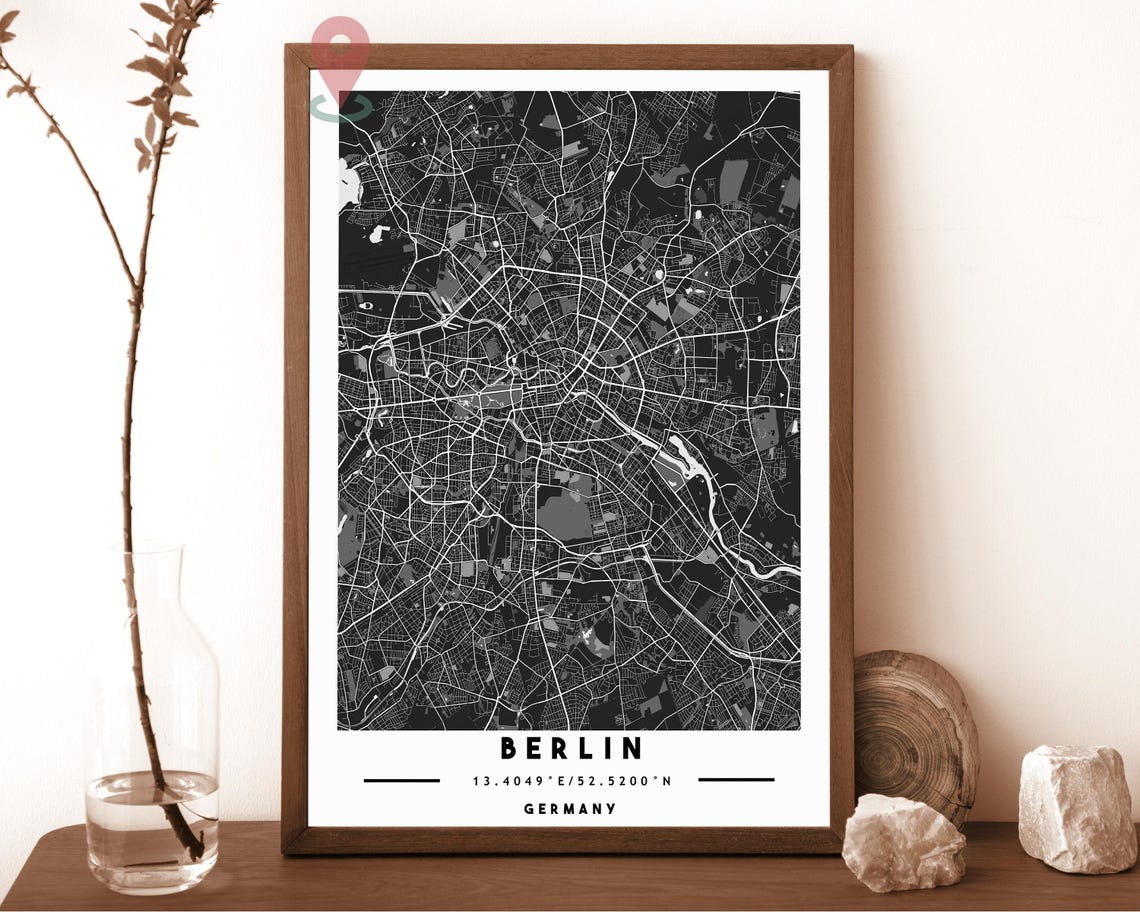 Berlin Germany City Street Map Black White Poster Wall Decor