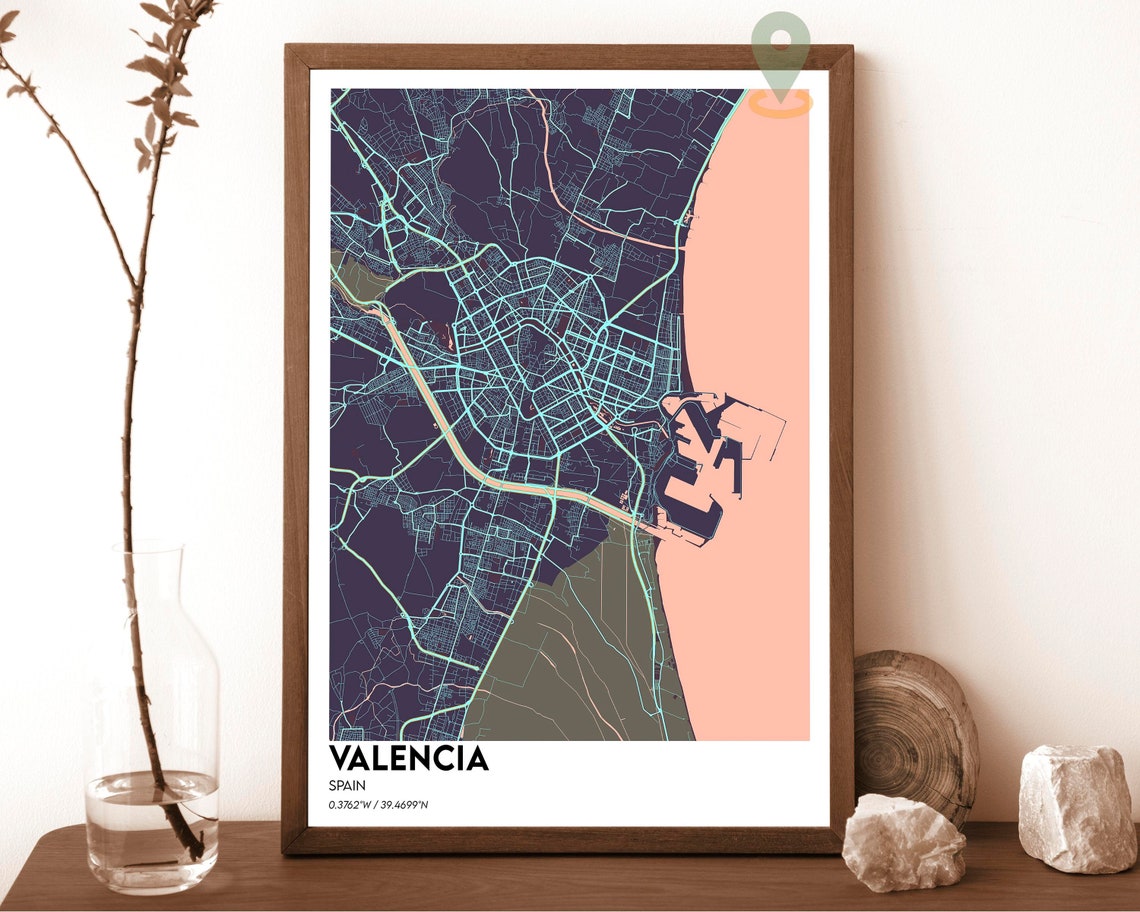Valencia Spain Vintage Coastal City Street Map Cartography Poster - Image 2