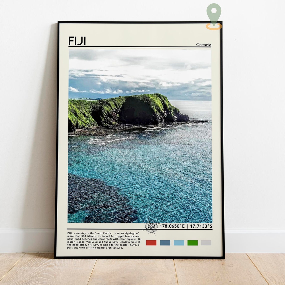Fiji Oceania Volcanic Cliffs Turquoise Coast View Travel Poster - Image 2