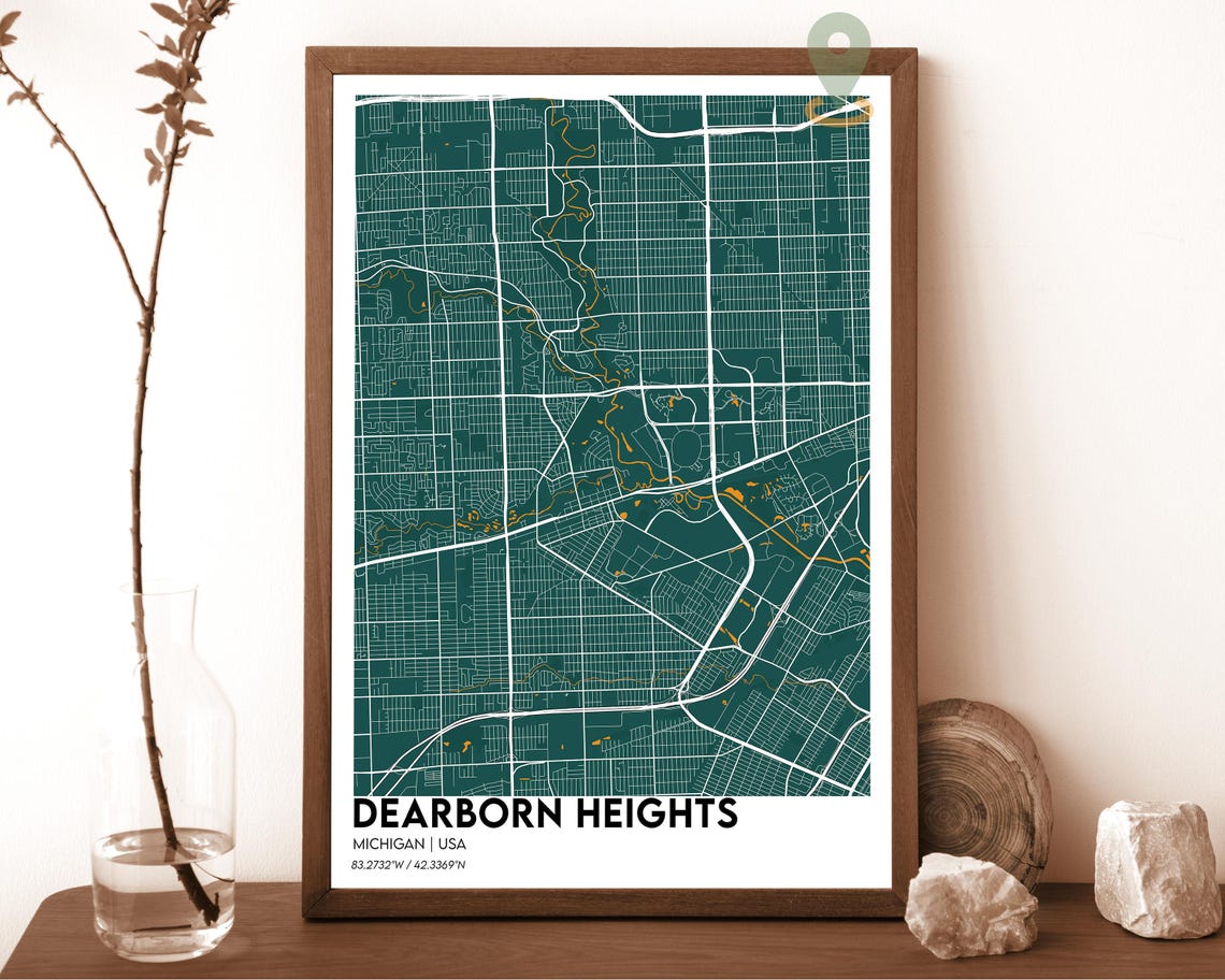 Dearborn Heights Michigan Cream Rose Minimalist Street Map Art Print - Image 4