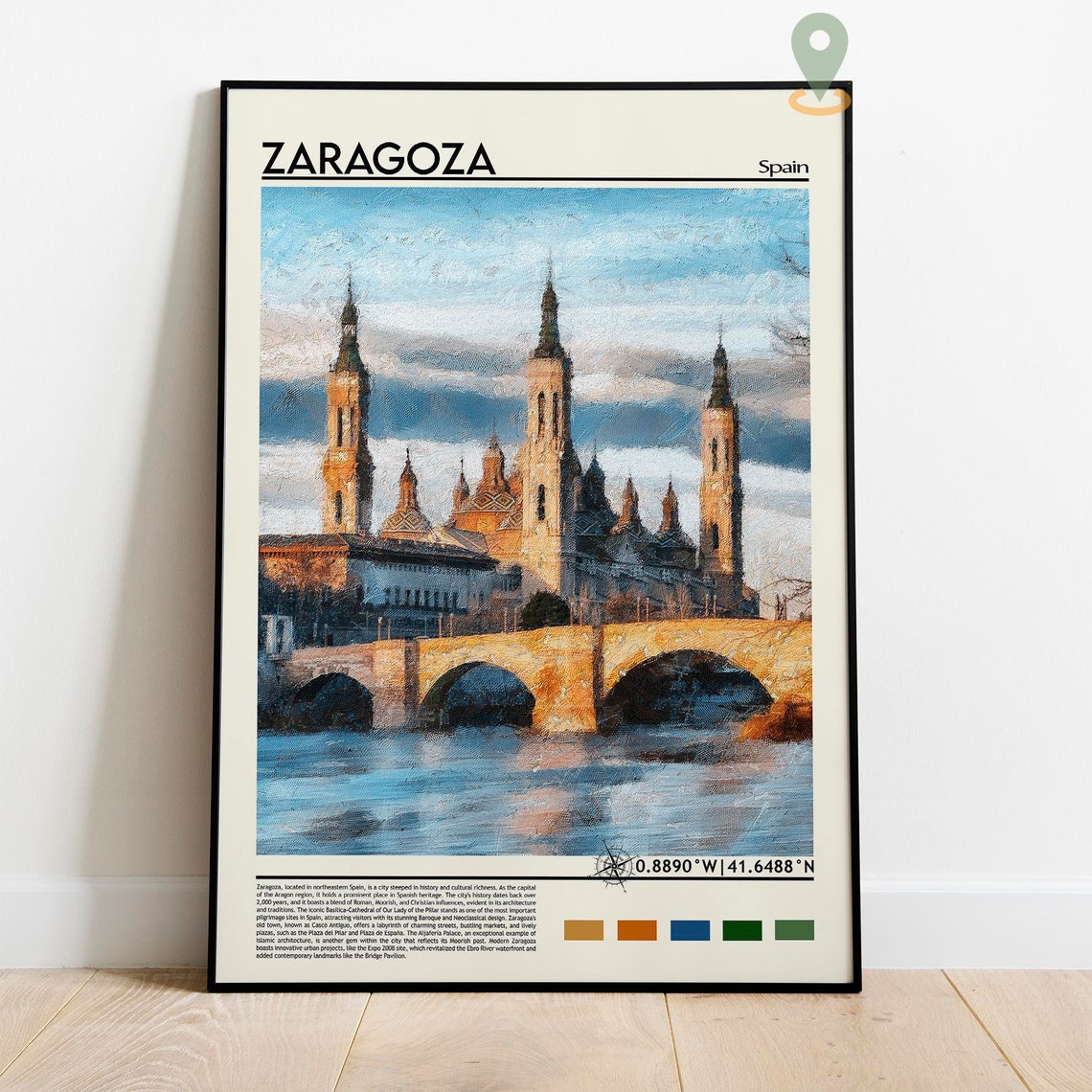 Zaragoza Spain Basilica of the Pillar Bridge Oil Painting Poster - Image 2