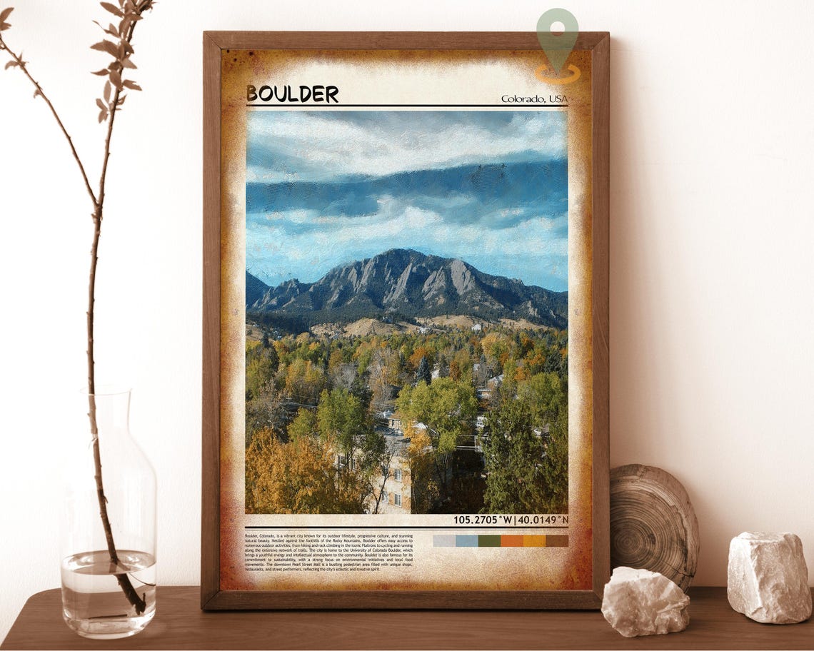Boulder Colorado Flatirons Mountains Autumn Trees Painting Poster - Image 6