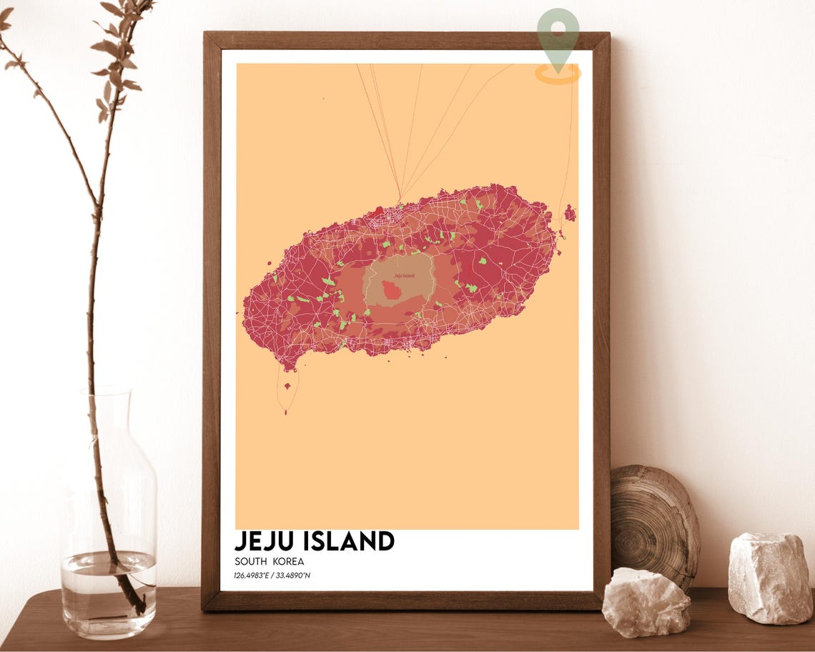 Jeju Island South Korea Teal Modern Minimalist Island Map Wall Art - Image 6