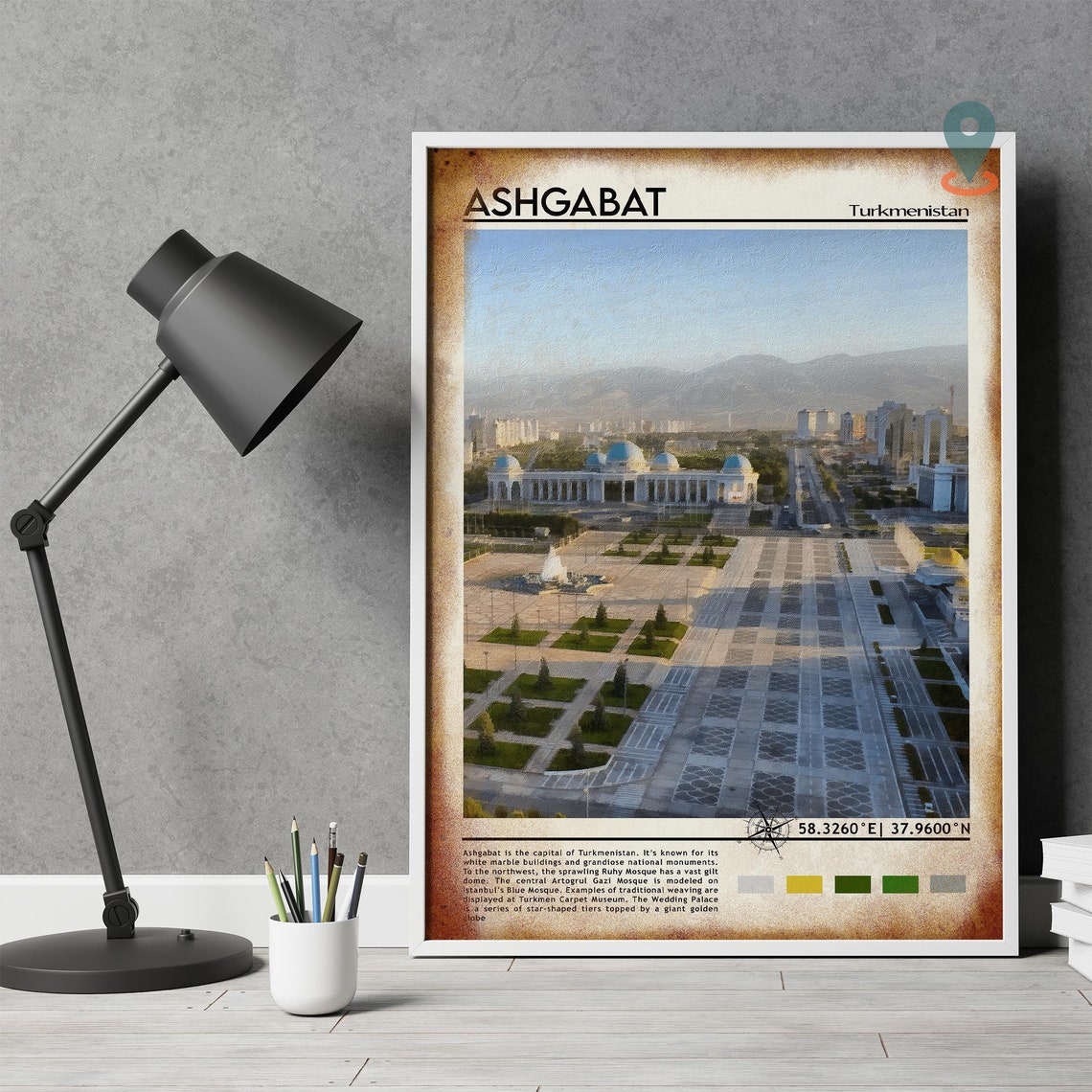 Ashgabat Turkmenistan White Marble City Square Skyline Travel Poster - Image 5