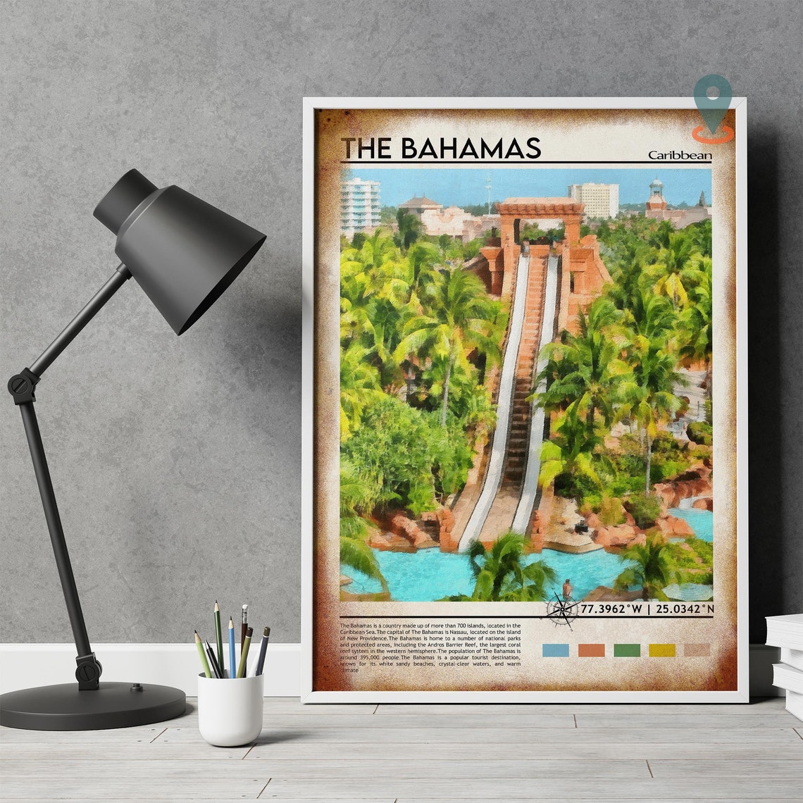 The Bahamas Caribbean Resort Waterslide Tropical Travel Poster - Image 4