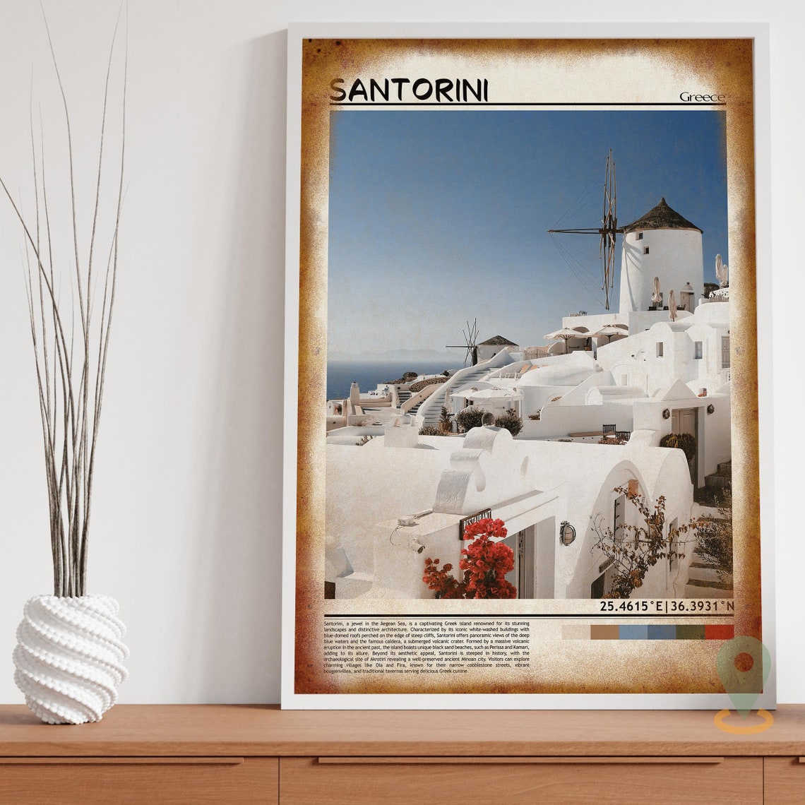 Santorini Greece Oia Windmills Whitewashed Village Aegean Poster - Image 3