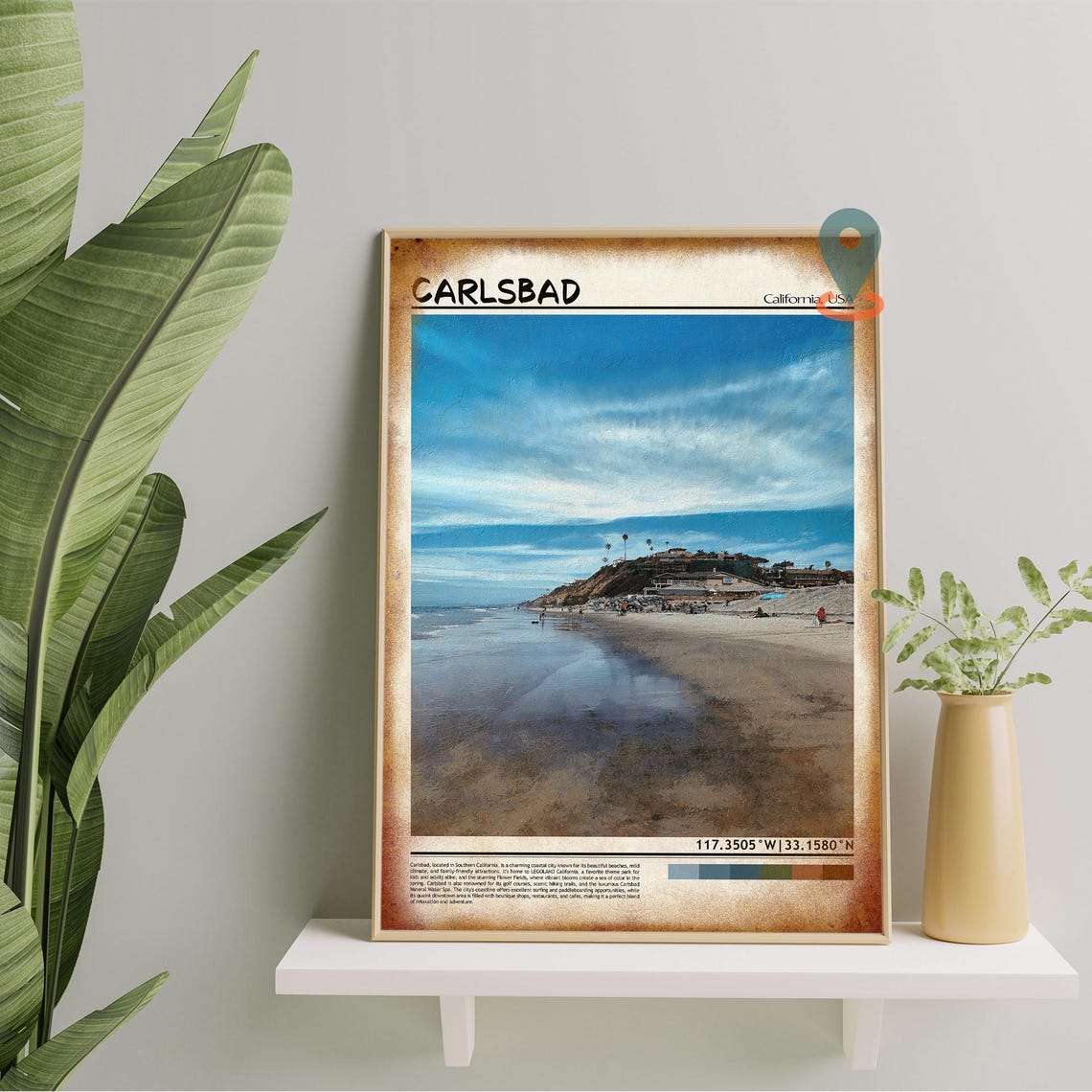 Carlsbad California Beach Shoreline Bluffs Sunset Photo Poster - Image 2