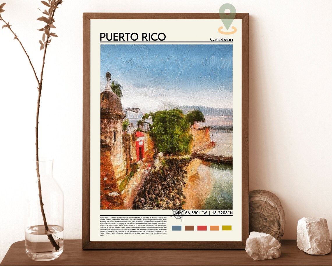 Puerto Rico Old San Juan Fort Colonial Caribbean Island Travel Poster