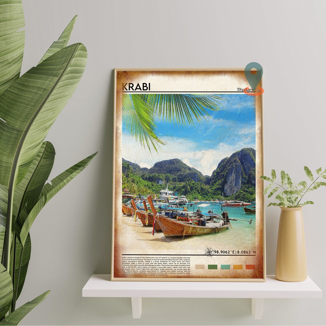 Krabi Thailand Longtail Boats Tropical Beach Travel Art Poster - Image 2