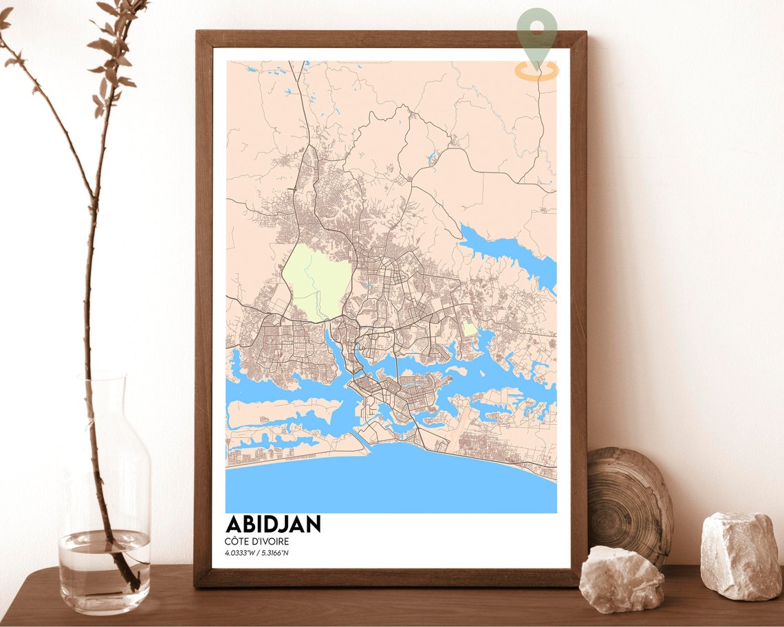 Abidjan Ivory Coast Modern City Map Poster Navy Gold Style Art - Image 4