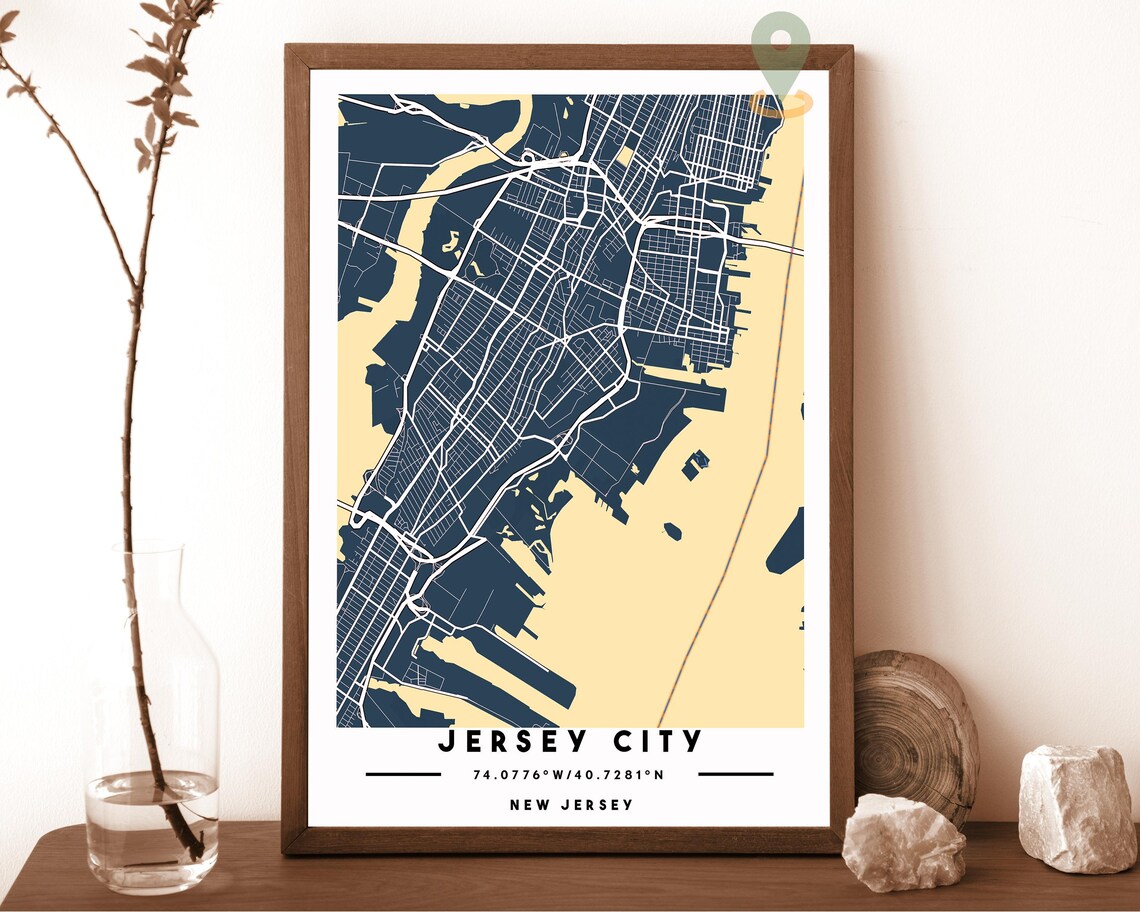 Jersey City New Jersey Vibrant Orange City Street Map Poster - Image 6