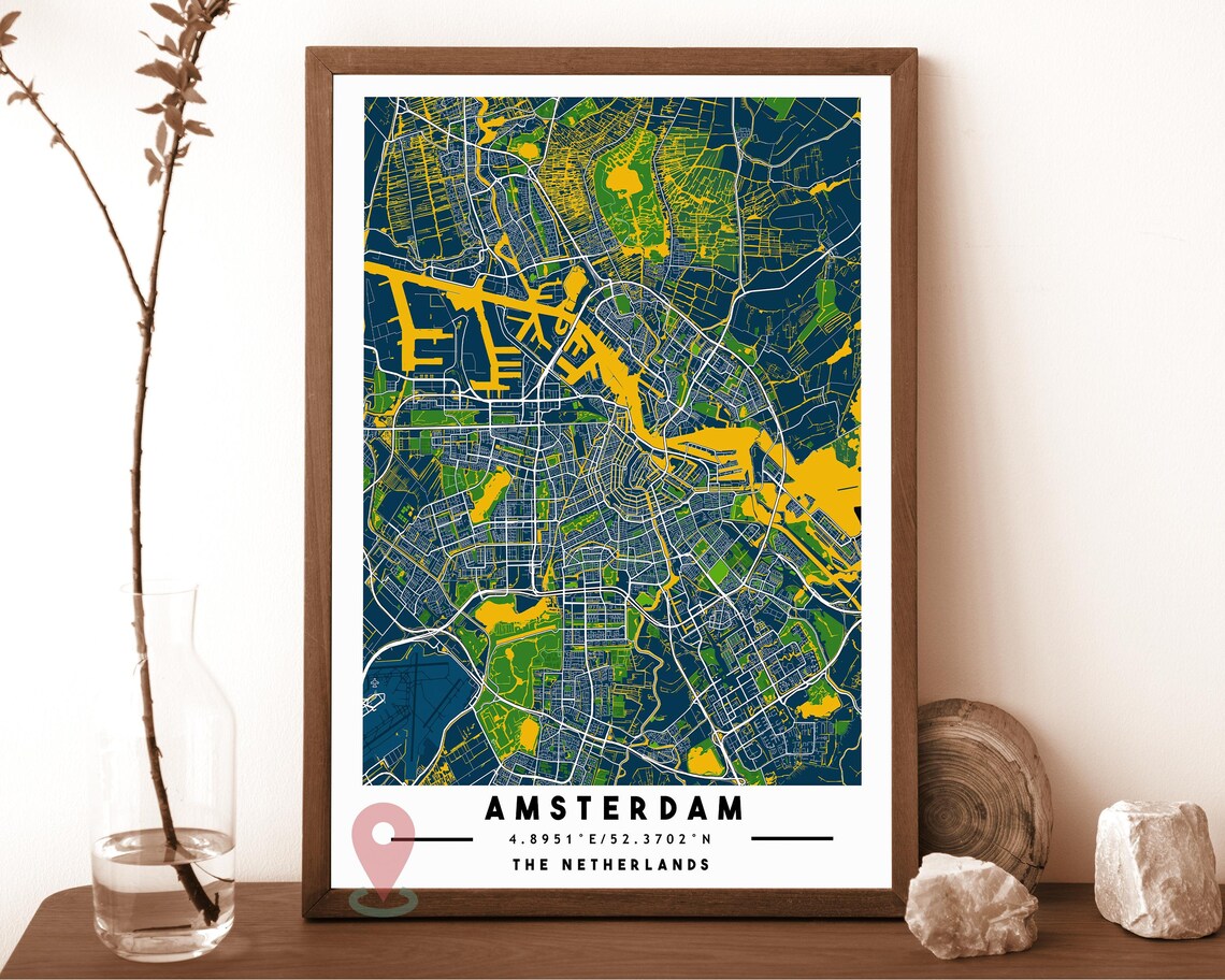 Amsterdam The Netherlands black and white Street Map Coordinates Poster - Image 6