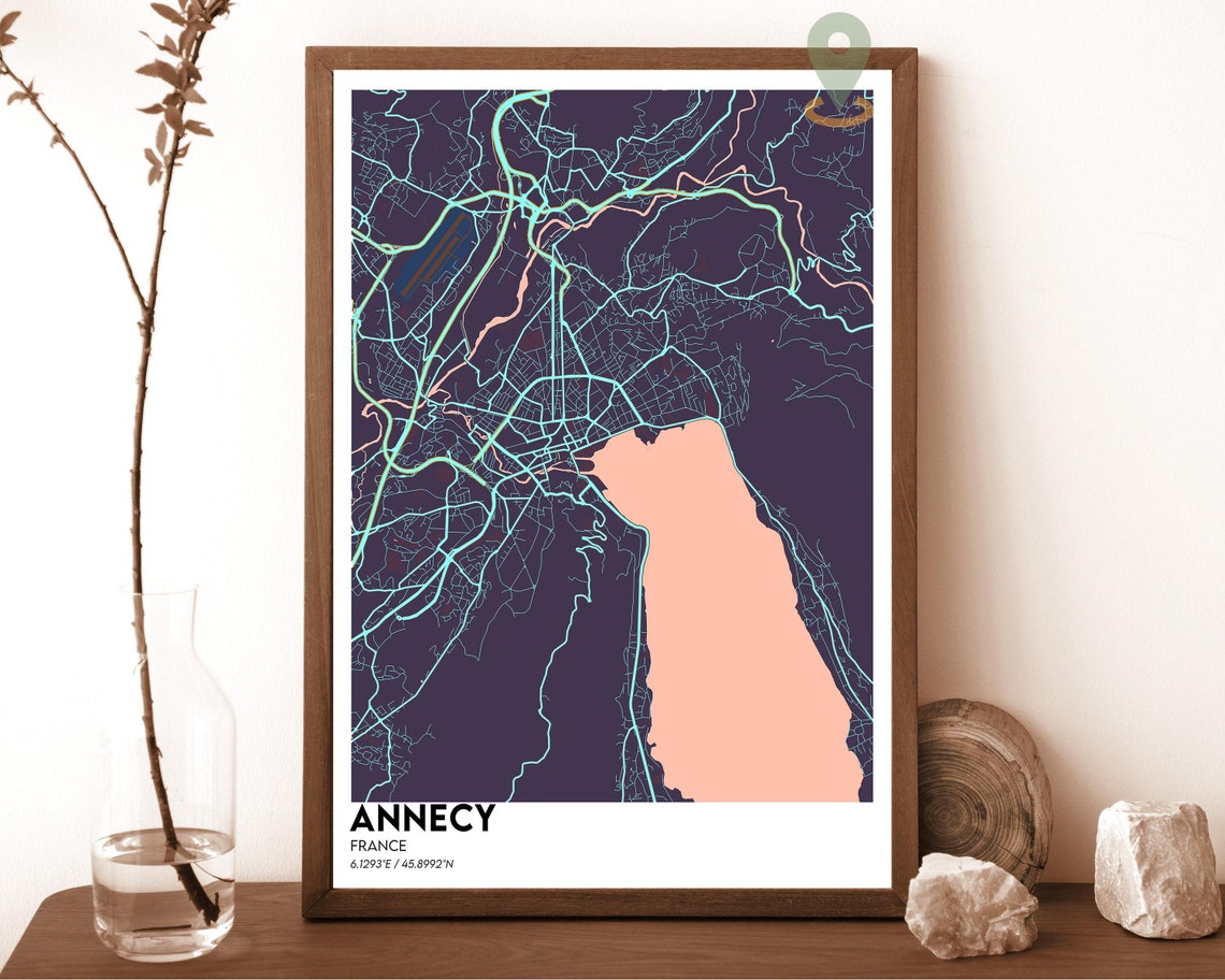 Annecy Map Annecy Map Print Annecy Personalized Map Art Annecy Wall Art Annecy Travel Poster Travel Gift Annecy Poster Annecy Art - Image 3